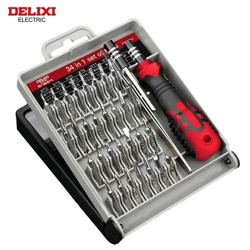 DELIXI ELECTRIC 34in 1Precise Screwdriver Set,CRV Steel Batch Head Strong Magnetic Adsorption ,Home Repair Phone,Tablet,Toy