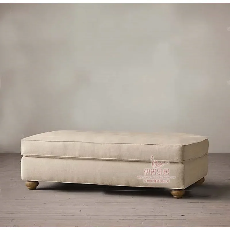 American simple white fashion linen fabric sofa stool, footrest shoe changing stool, small apartment bedside stool