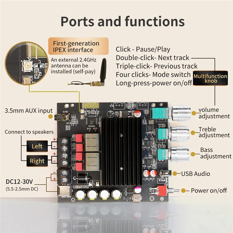 

A25P XY-T1002P TPA3221 100Wx2 Bluetooth цифровой усилитель мощности плата стерео сабвуфер высокие басы регулировка AMP с чехлом