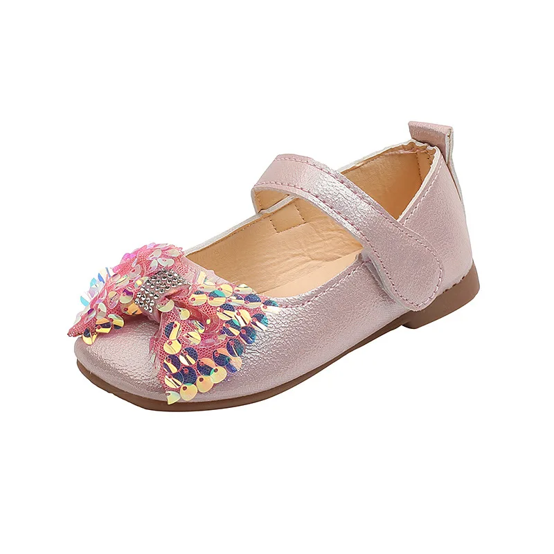 Klein Meisje Mary Janes Glitter Bowtie Ondiep Kids Platte Lente Herfst Lederen Schoenen Effen Kleur Causale Kinderen Anti-Slip Schoenen