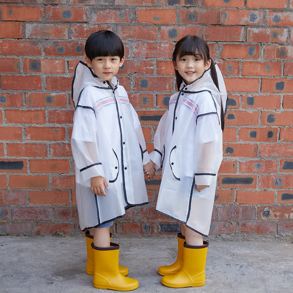 Kids Raincoat Poncho Transparent with Pointed Hood - Fashion Fringe Edge & Large Brim, Waterproof EVA Material for Children