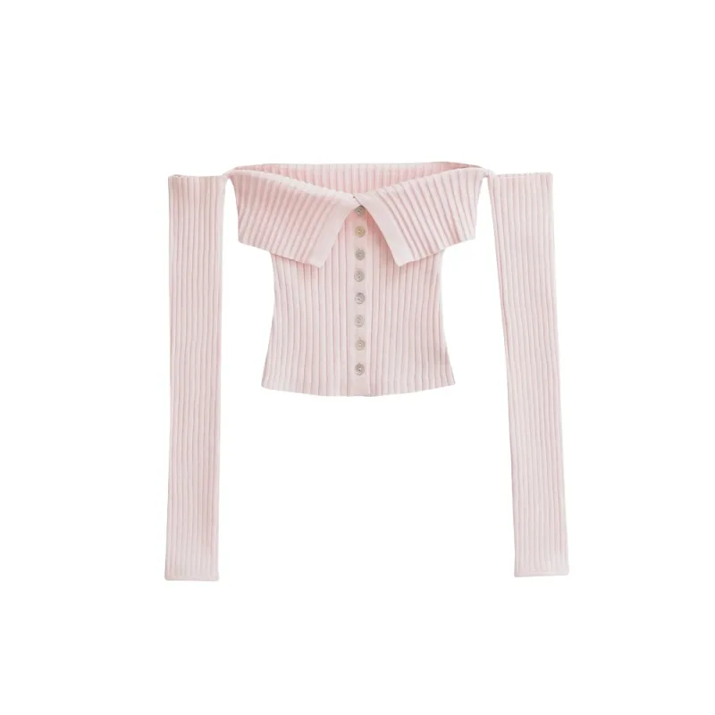 

Женский однобортный вязаный свитер с открытыми плечами в стиле Pure Desire, облегающий осенний топ Spice Girl, короткий