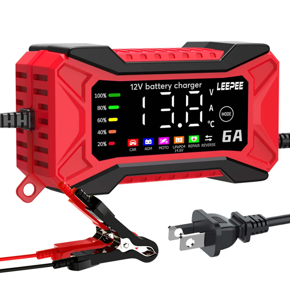 

2025 Intelligent Pulse Repair 12V 6A SUV Motorcycle Truck Digital LCD Display Voltage Temperature Detection Car Battery Charger