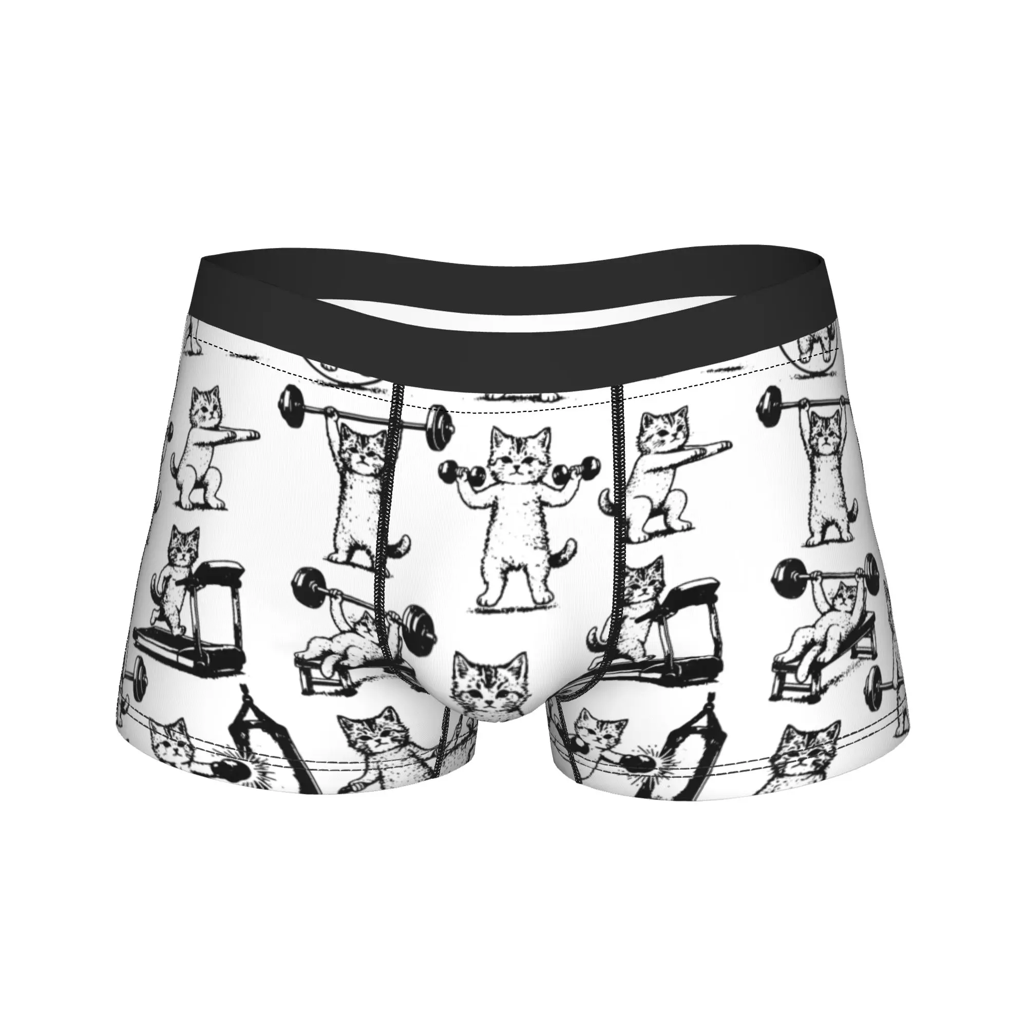 

Vintage Retro Weight Lifting Gym Cat Deadlift Funny Boxer Brief Underwear High Quality Males Sexy Soft Boxershorts Plus Size