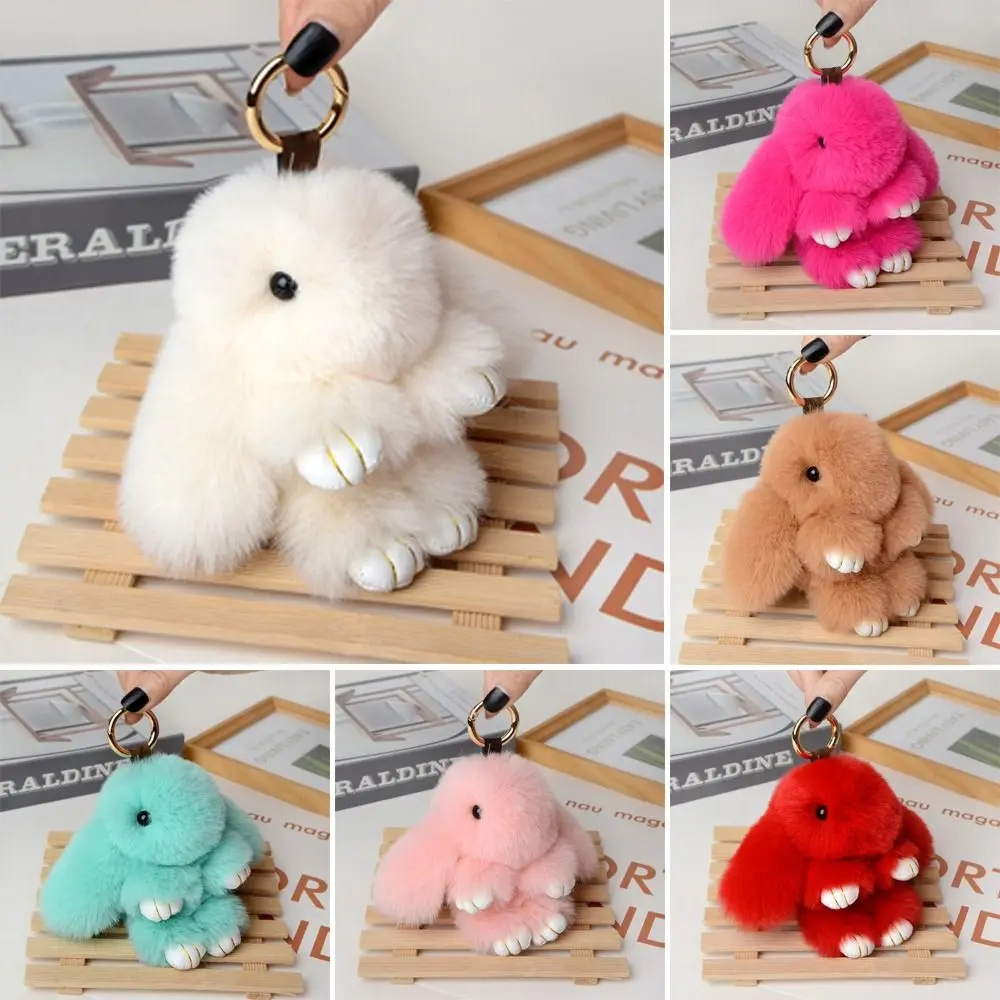 Soft Artificial Rabbit Fur Bunny Keychain Fluffy Pompon Rabbit Key Chain Trinket Pom Jewelry Gifts