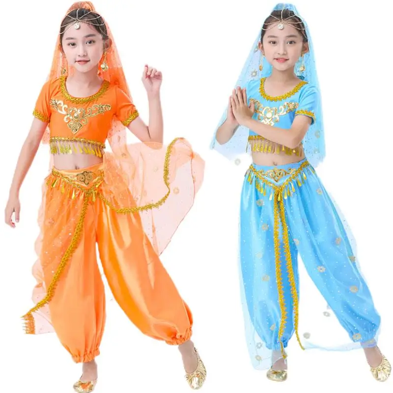 

Girl's Dance Performance Costumes Children's Group Dance Costumes Indian Belly Dance Costume Set Holiday Princess Clothing