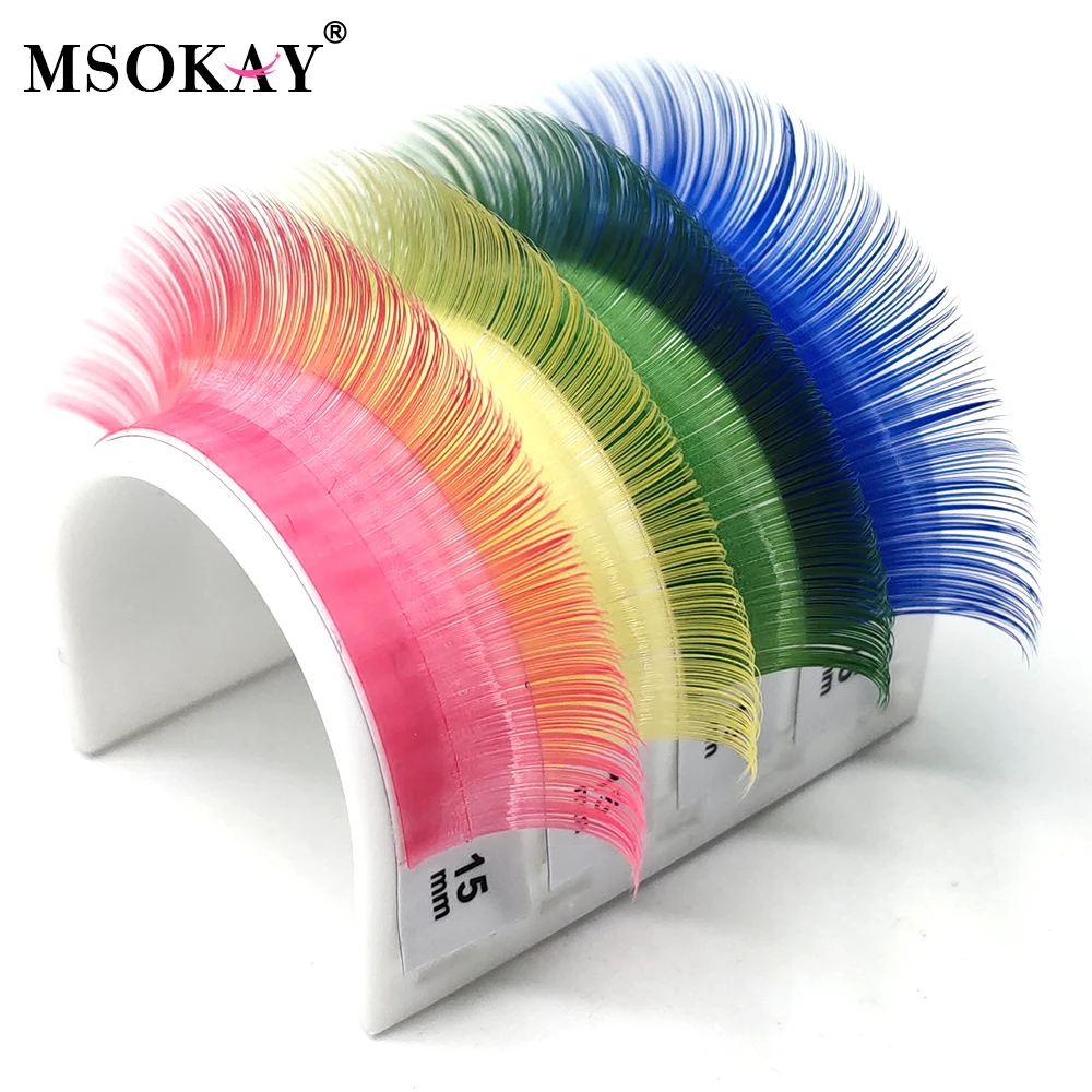 MSOKAY 8-15 Mix Natural Colored Eyelash Extension Pink Red Blue Purple Faux Mink Individual Eye Lash Russian Volume Cilias