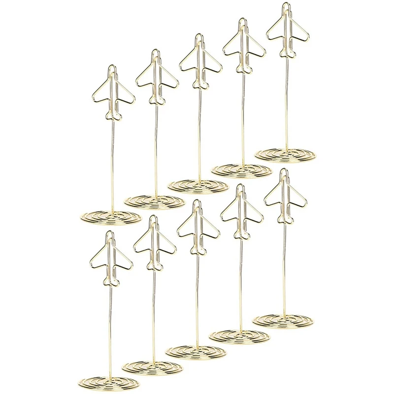 10Pcs Memo Clip Holder, Table Number Name Card Holder Desktop Metal Business Card Photo Gold Plane Frame With Base