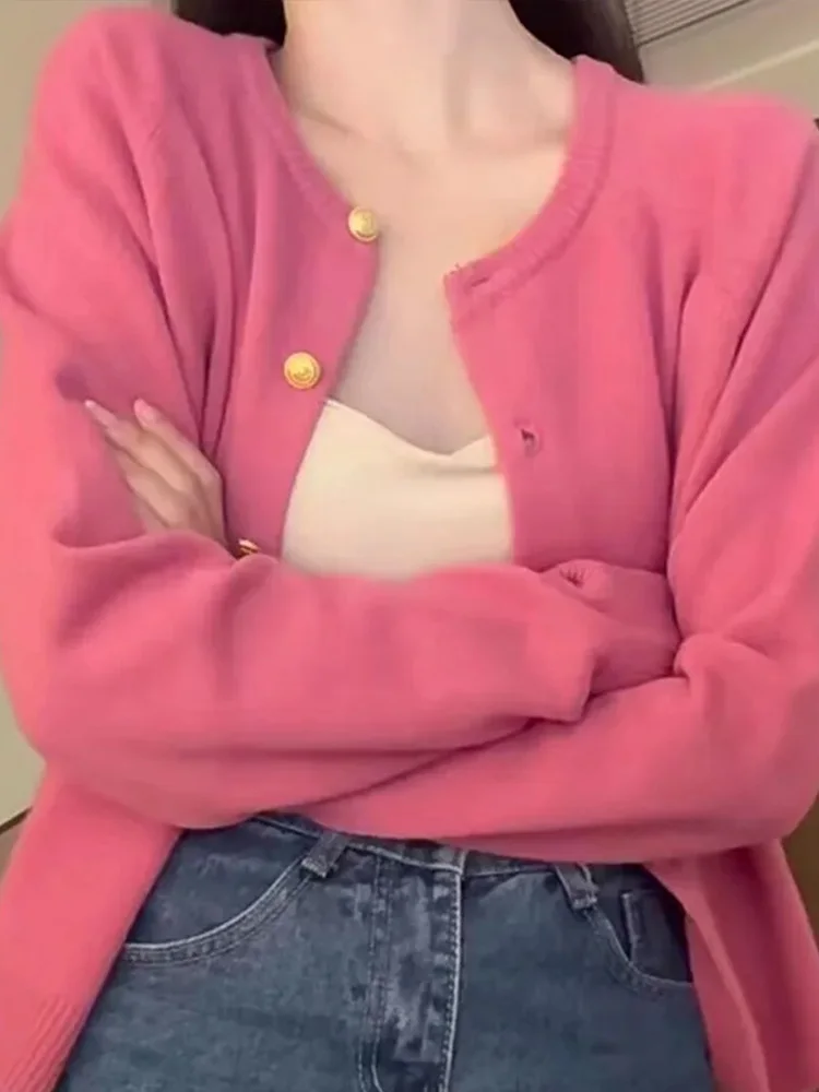 

Soft Cozy Knitted round Ne Open Cardigan Women's Autumn Winter New Sle Gentle Aosphere Sensation Trendy Sweater Jaet Top