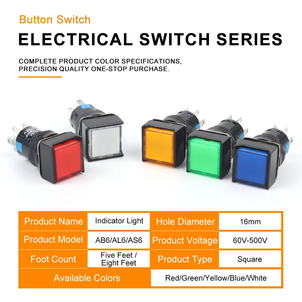 16mm 5/8Pin Momentary LED Illuminuted Maintained Push Button Switch Self-Reset Self-Locking 12/24/220V Square Lamp Indicator