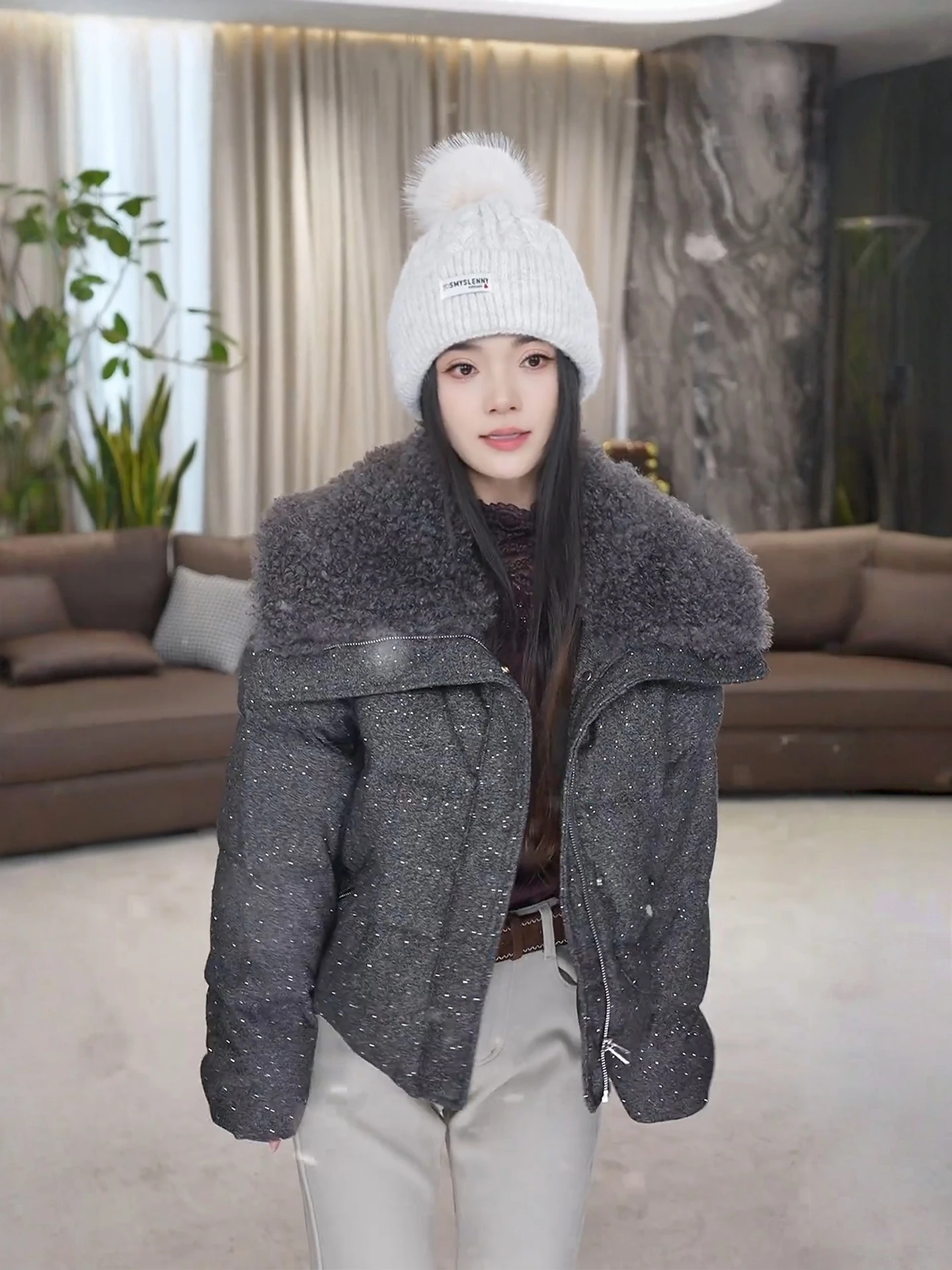 

Зимняя утепленная куртка Kanyu LAeila с воротником из искусственного меха и стразами, свободного кроя, теплая, модная женская верхняя одежда