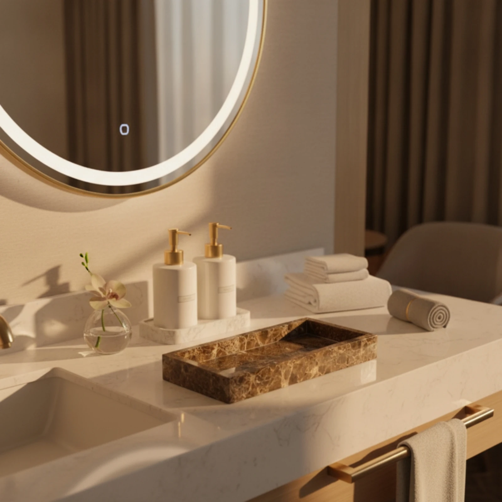 Marble Vanity Tray Rectangular Marble Bathroom Tray Low-Profile Glossy for Bedside