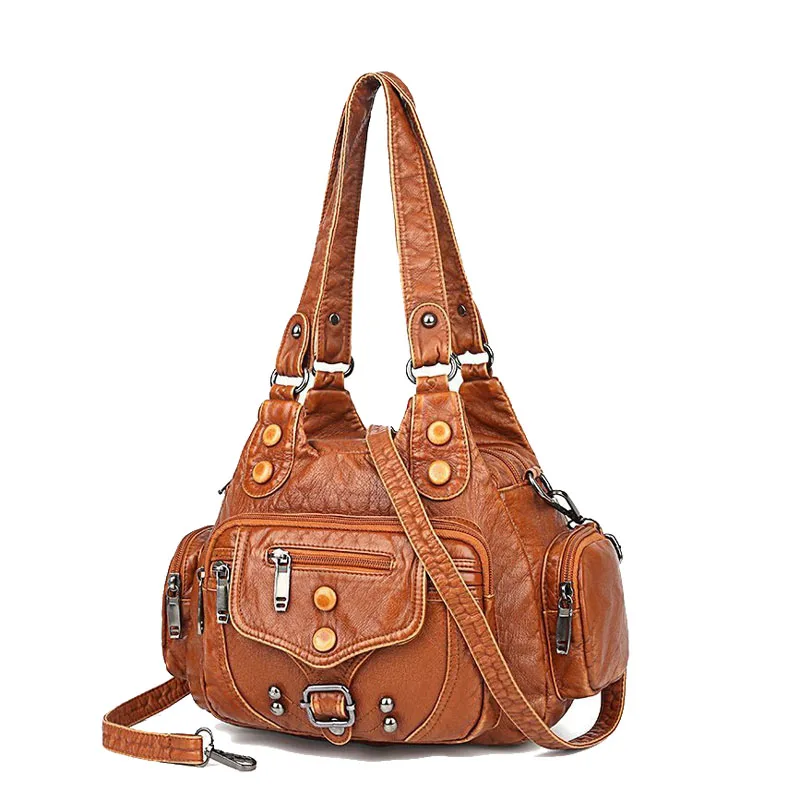 Handbags PU Leather Shopping Tote Chic Crossbody Bag Luxury Washed Shoulder Bags for Women 2024 Classic Fashion Motorcycle Soft