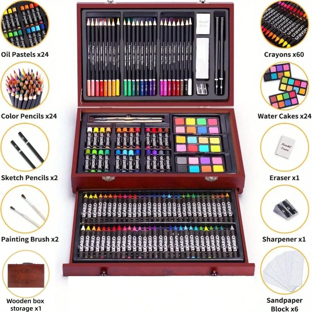 140-Piece Deluxe Art Set with Wooden Case, Acrylic Paints Colored Pencils Crayons Drawing Painting Kit, Professional Art Supplies for Adults Teens Artists, Gift Box