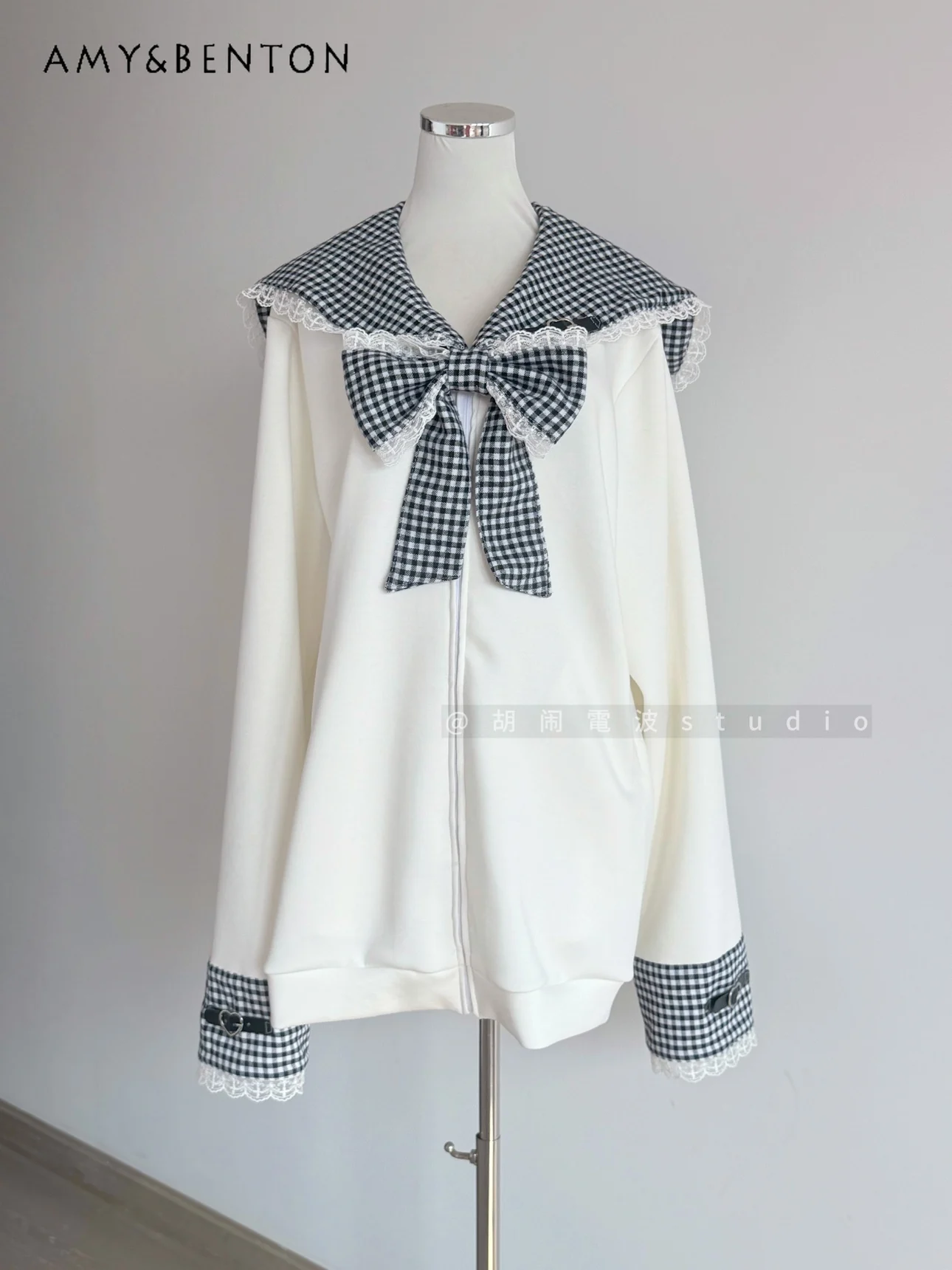 Navy Collar Sweatshirt Sweet Cool Girl Contrasting Color Zipper Hoodies Japanese Two-dimensional Cute Oversized Top Subculture