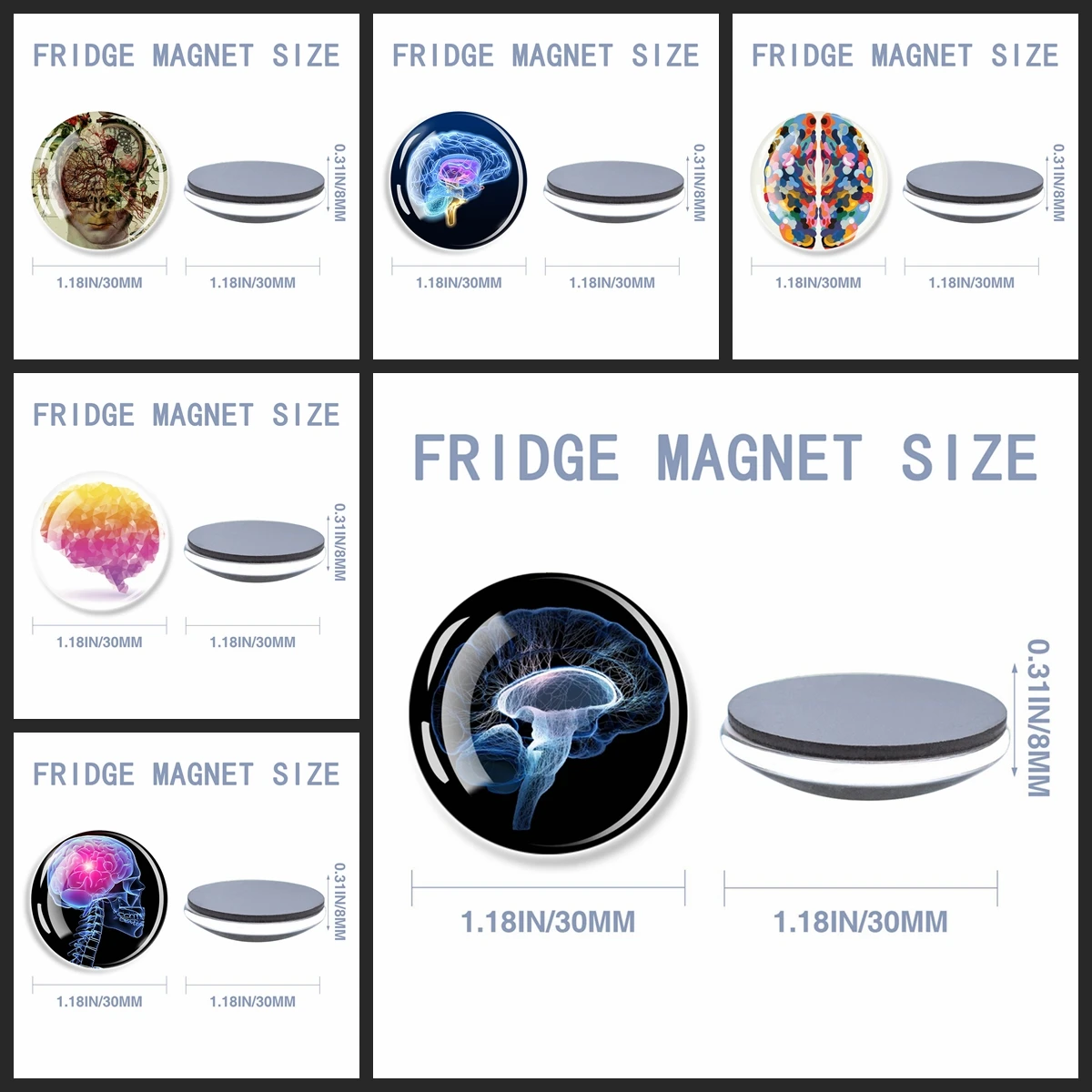 1pc Human Brain Anatomy Design Fridge Magnet 30MM Glass Magnetic Refrigerator Stickers for Gift