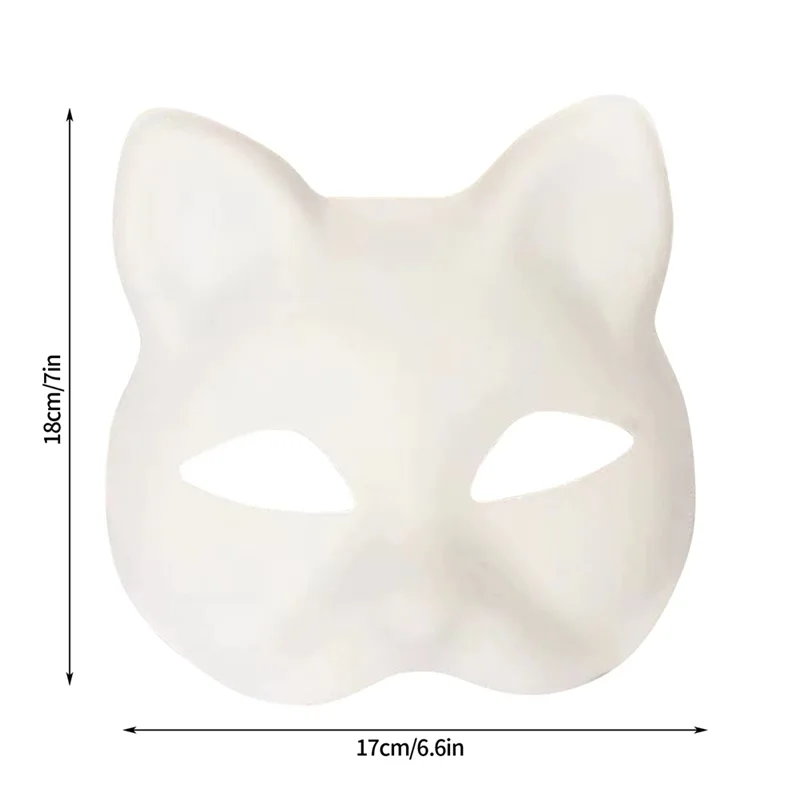 ABJI-Halloween-Maske, 10 Stück, Therian-Masken, weiße Katzenmasken, blanko, DIY-Tier-halbe Gesichtsmasken, Maskerade, Cosplay, Party