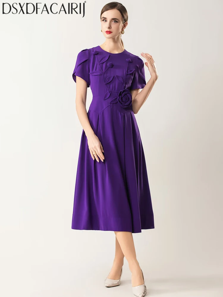 DSXDFACAIRIJ レディース ソリッド O ネック 半袖 アップリケ ハイストリート 春夏 スリム ファッション ドレス