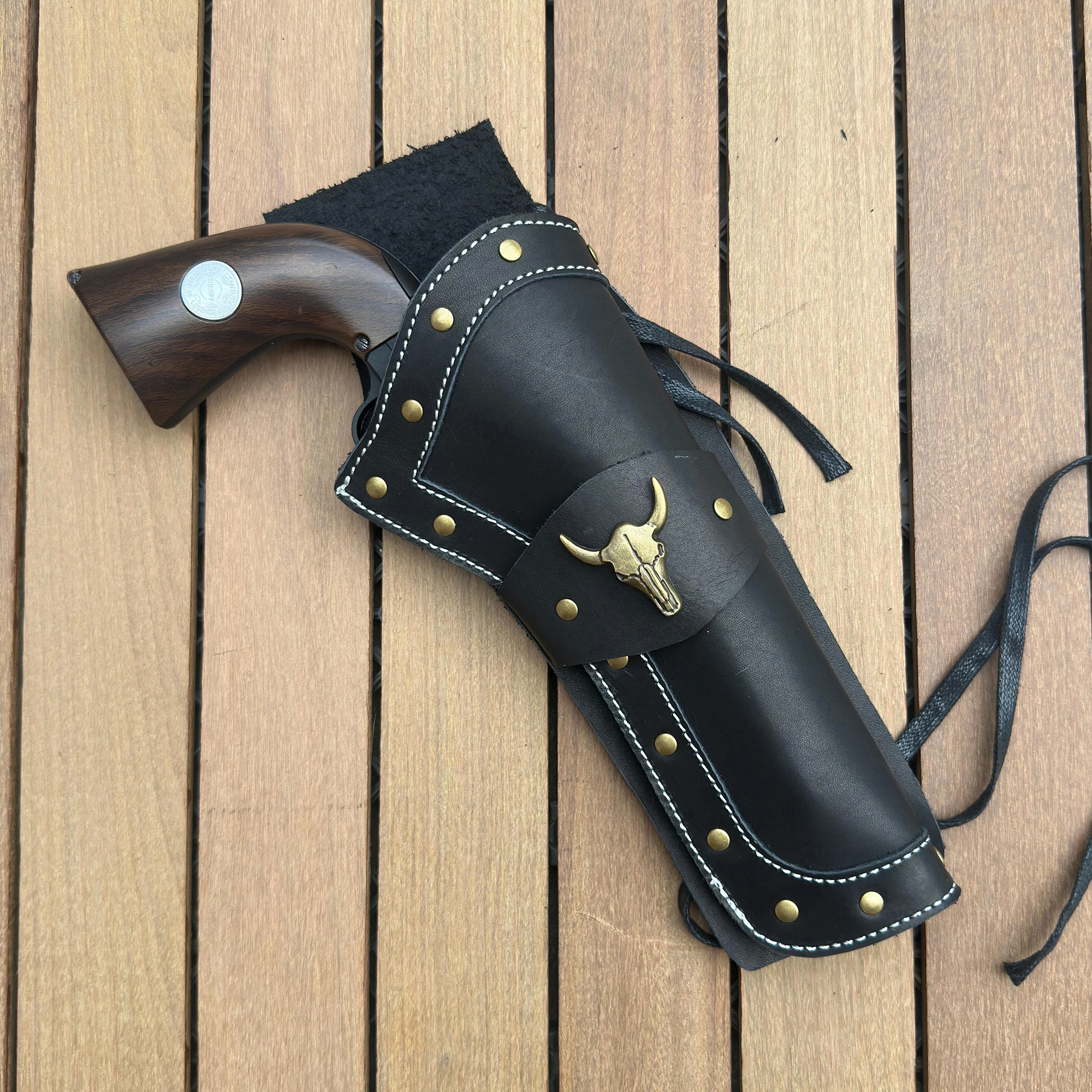 

medieval cowboy retro rivets style 6" genuine leather revolver holster Halloween Christmas cosplay costume props belt accessorie