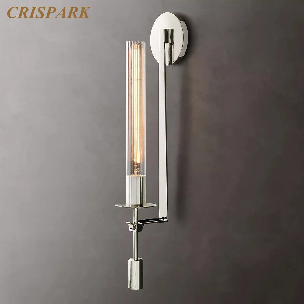 

Fontanelle Sconce Modern Ribbed Clear Glass Wall Lamp LED Cylinderical Shade Nickel Black Brass Sconce for Living Room Bedroom