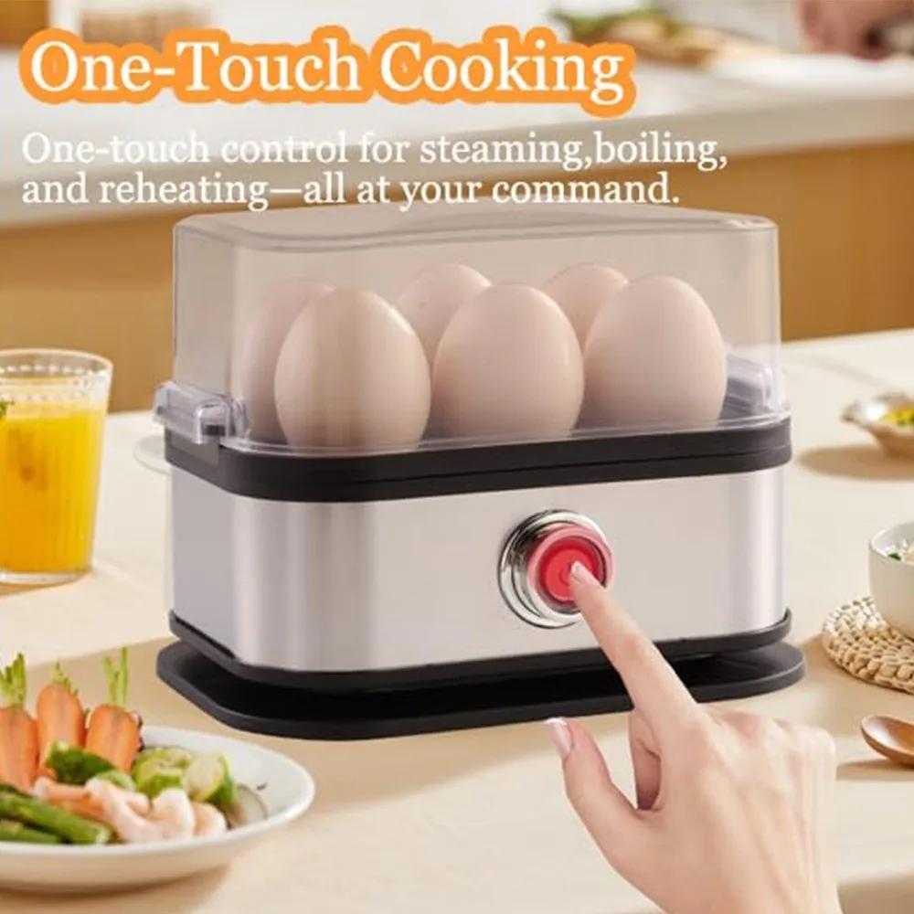 200W Power Eggs Boiler 6 Eggs Capacity Space Saving Smart Egg Cooker Auto Shut-Off Stainless Steel Rapid Egg Cooker