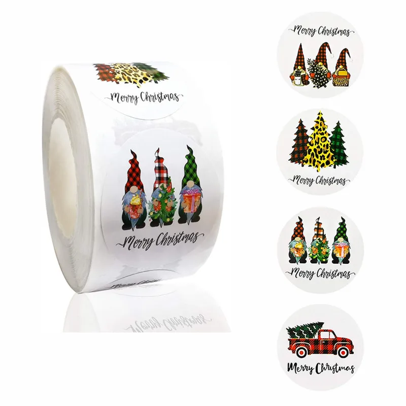 50-500Pcs Christmas Tree Santa Claus Merry Christmas Stickers 2.5cm Thank You Stickers for Gift Sealing Holiday Candy Bag Decor