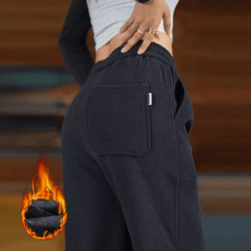 

High Quality Winter Fleece Warm New Knitted Pants Men Drawstring Elastic Waist Outdoors Jogging Flocking Straight Trousers Male