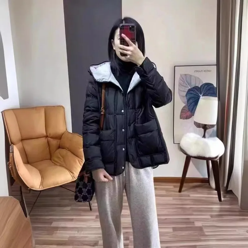 Frauen Herbst Winter Puffer Jacke Neue Koreanische Lose Fit Leichte Weiße Ente Unten Mantel Mit Kapuze Mantel Casual Winter Mantel Frauen