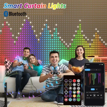 400LED 스마트 커튼 조명 App 제어 LED 문자열 RGB 요정 조명 USB DIY 텍스트 패턴 음악 변경 디스플레이 파티 룸 장식