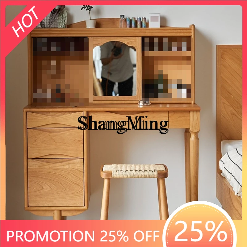 

ZYY solid wood dresser storage cabinet integrated bedroom small apartment log with mirror makeup table