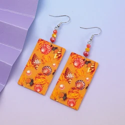 Fashion Summer Vacation Style Orange Printed Conch Shell Acrylic Earrings Vintage For Women Trend Product 2024 Girls Jewelry