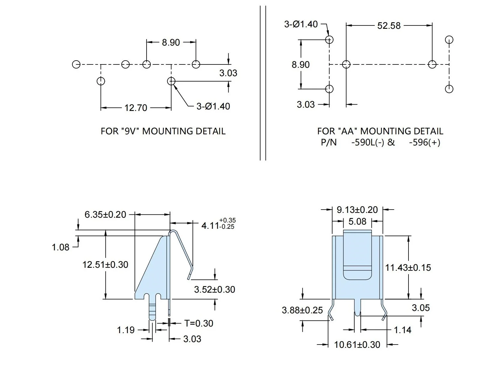 1000 Sets Spring Steel Nickel Plated AA, CR2, CR123A, 9 Volt THM Leaf Spring Battery Contact 590, 596