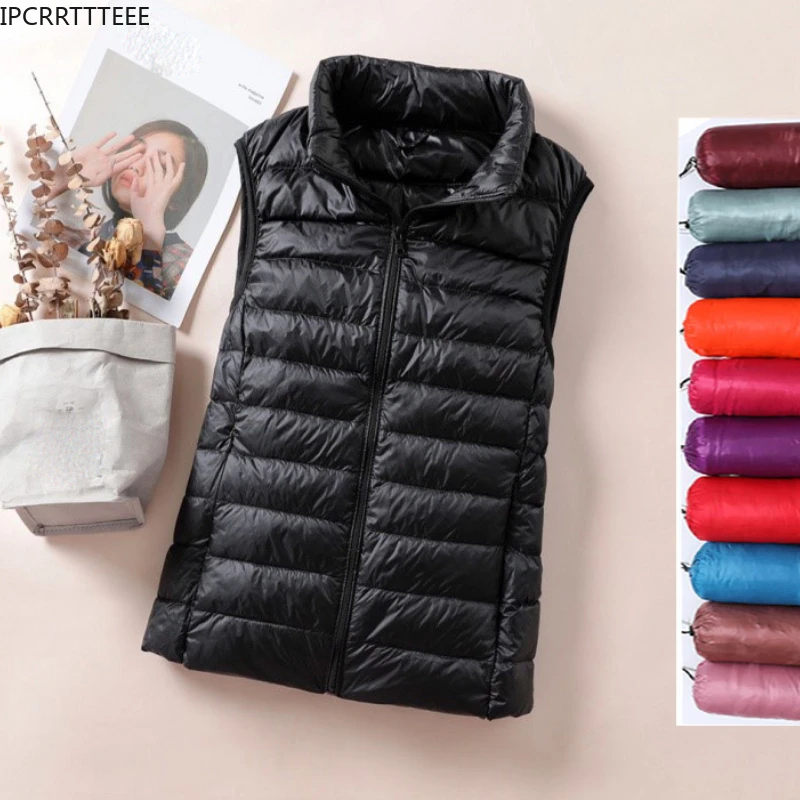 Ultralight Down Vest Women 2023 New Zipper Women Duck Down Waistcoat Puffy Padded Warm Sleeveless Vest Jacket Waistcoat Portable