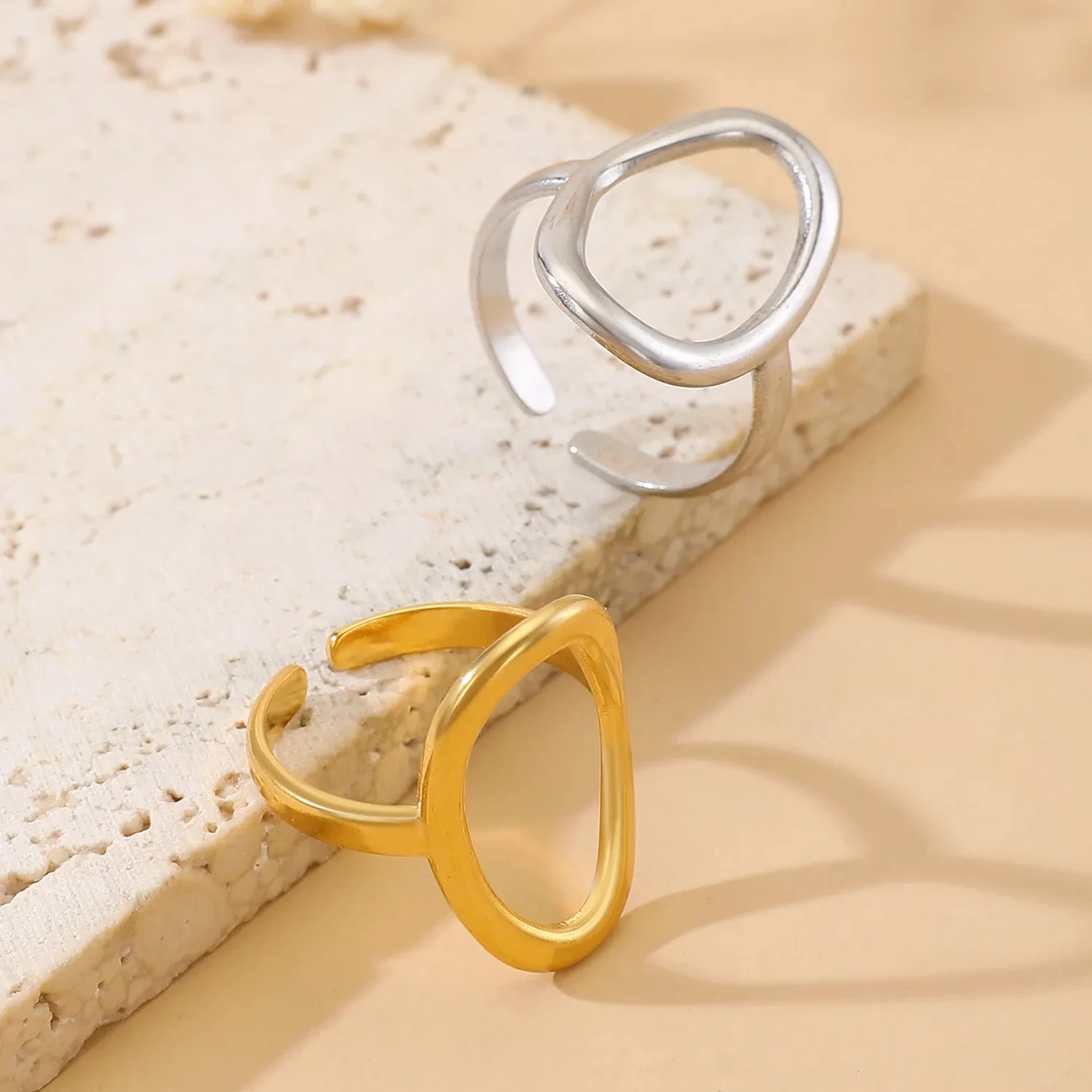 Hollow Ring for Women Gold Color Geometric Oval Rings Opening Female Jewelry Simple Accessories Silver Color image 6
