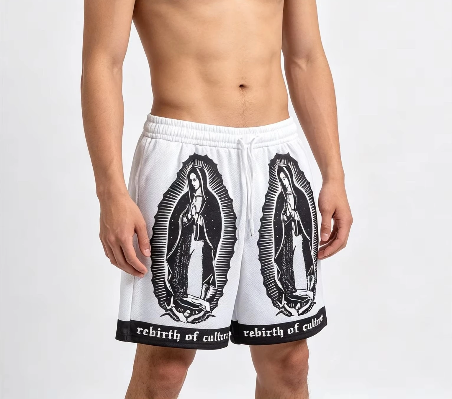 Virgin Mary Pattern Print Men's Shorts Quick Dry Athletic Training Short Pants, Suitable for Daily Wear and Training Shorts
