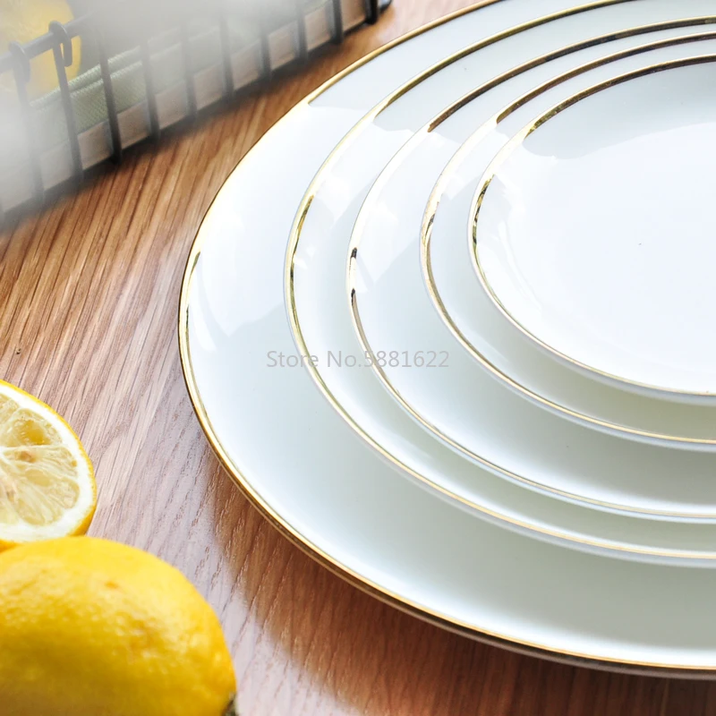 Gold Edge Ceramic Plate Dish White Porcelain Tableware Western-style Dinner Dishes and Plates Sets