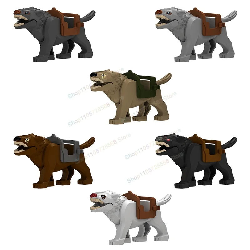 Medieval Heavy Soldier Mounts White Grey Wolf Action Figures Building Blocks Accessories Fun Kids Models Toys Gifts N837-842