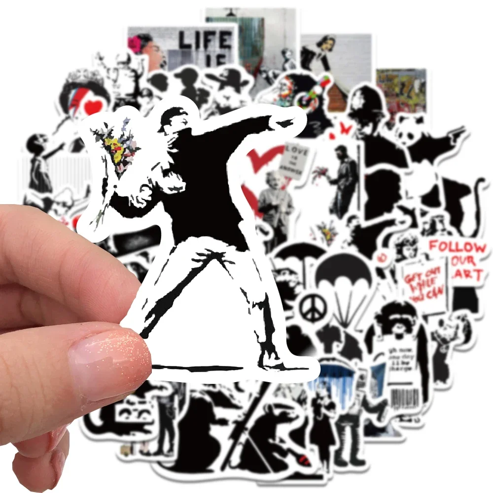 67PCS Banksy Sculptures Flower Thrower Stickers Cool Street Art Graffiti Decals for Luggage Laptop Skateboard Phone Bicycle