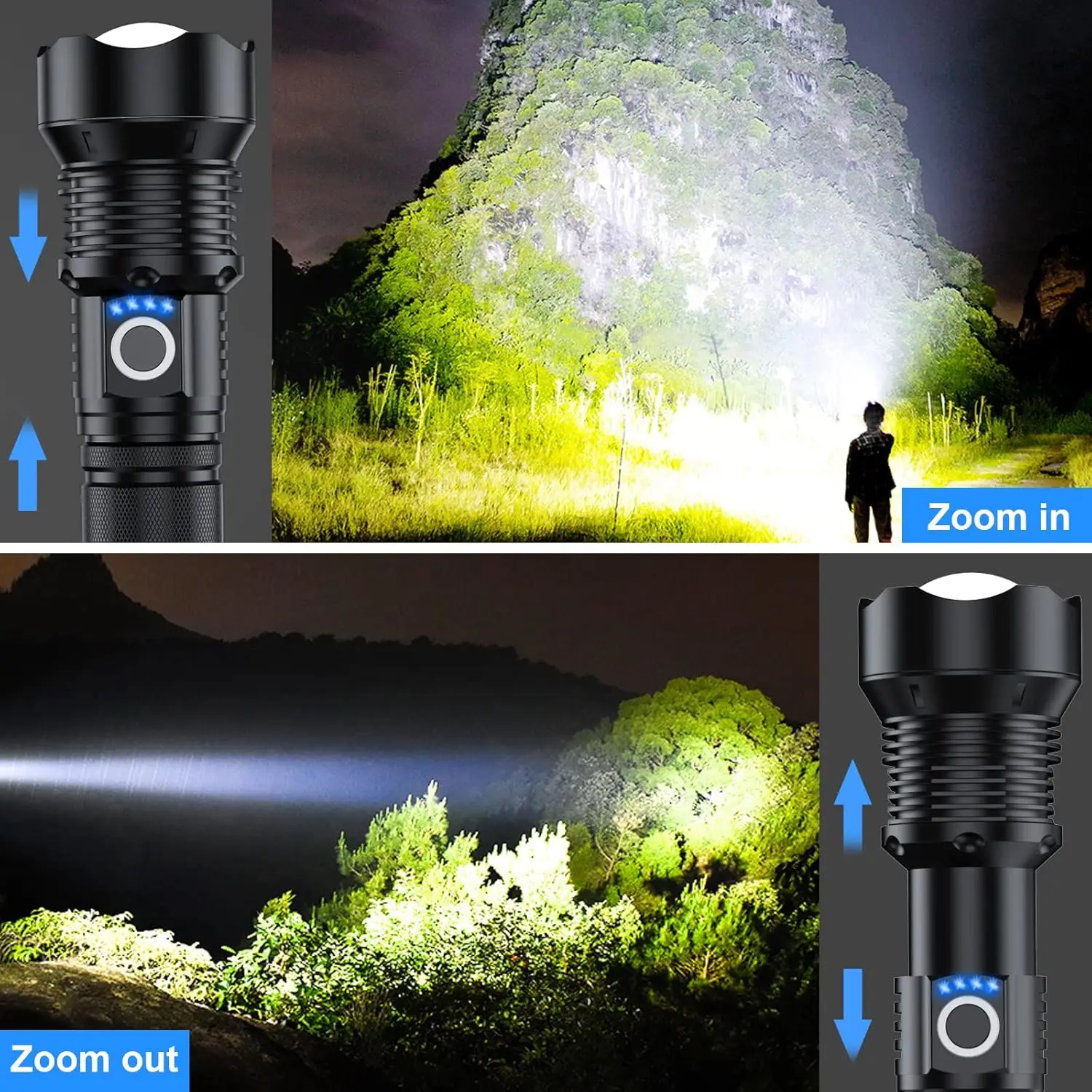 Super Bright 90000 Lumens Rechargeable LED Flashlight with 5 Modes, Long Life for Home and Outdoor Use