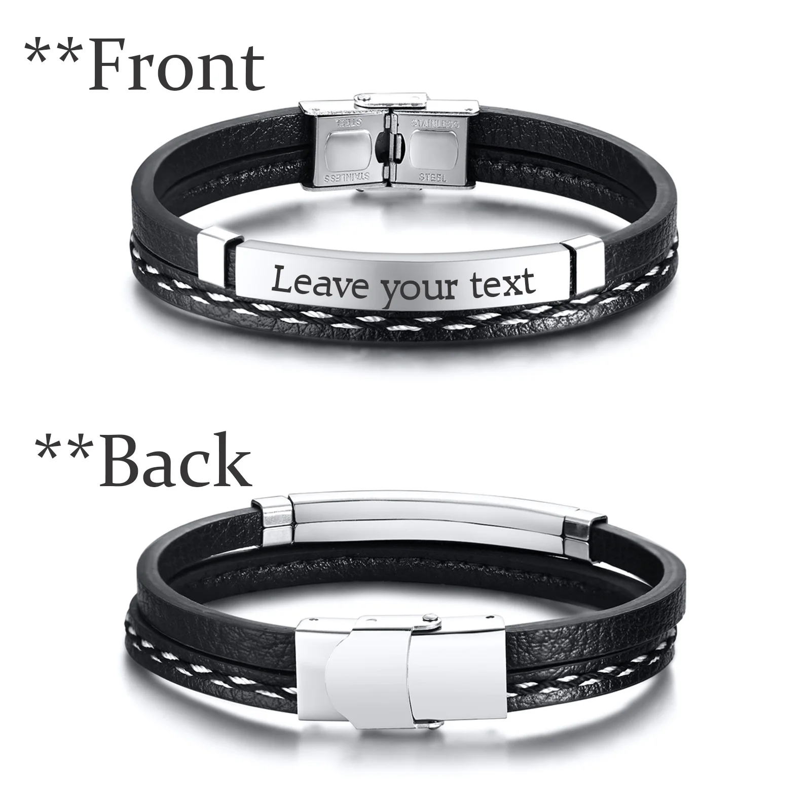 سوار من جلد البولي يوريثان المضفر بطبقة مزدوجة مع لوحة منحنية من الفولاذ المقاوم للصدأ يمكن أن تفتح هدية مجوهرات عصرية