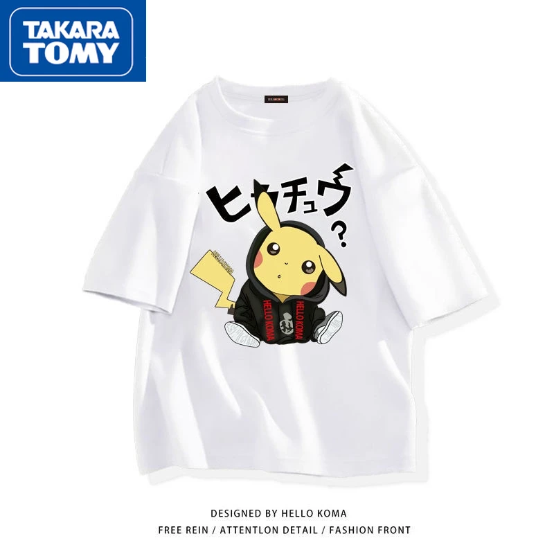 

TAKARA TOMY Pikachu 2022 New Children's Cartoon Cotton Breathable Loose Short-sleeved Top Student Casual Skin-friendly T-shirt