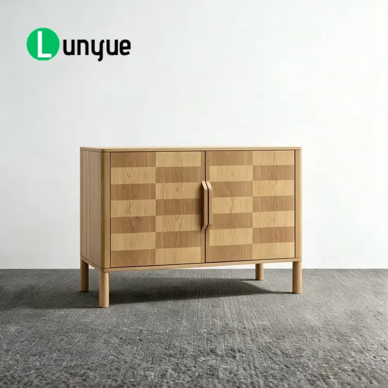 French Retro Solid Wood Side Cabinet Natural Two Tone Two Door Storage Locker Customizable Furniture for Living Room Bedroom