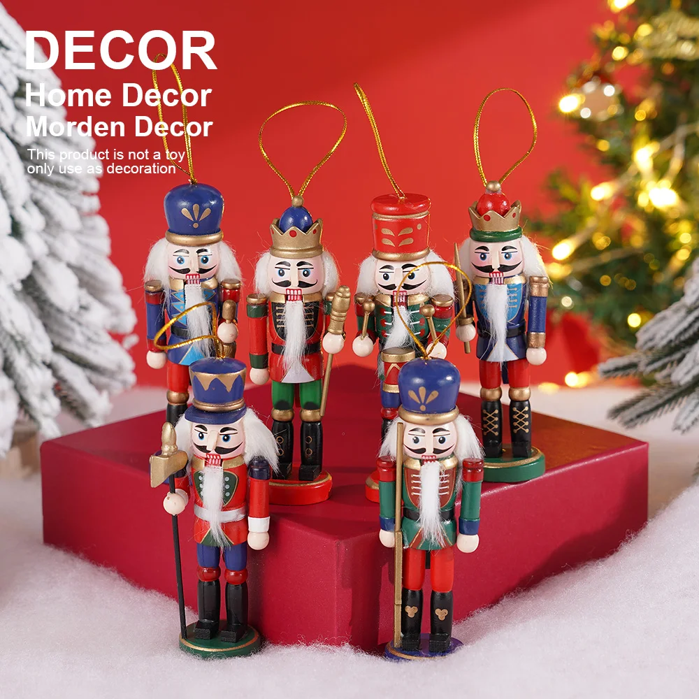 Marionetas de Cascanueces de madera maciza, soldado, nogal, hombre, Guardia de Honor americana, decoración para regalo de Navidad, manualidades, 13CM, 6 piezas