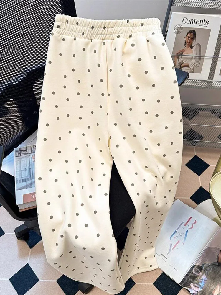 Mode Dot doux jambe large pantalon femmes mignon dessin animé broderie pantalon coréen Chic automne taille haute femme ample pantalon décontracté nouveau