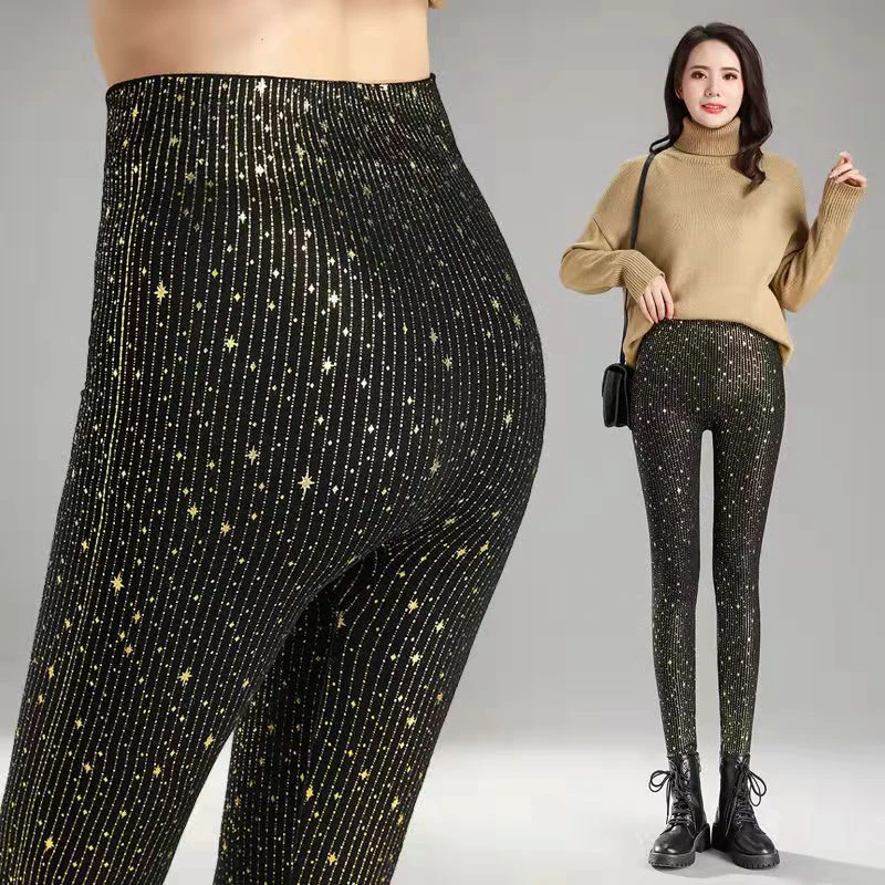 Mallas ajustadas de LICRA para mujer, pantalones de realce de glúteos, con estampado de bronce brillante Negro, Sexy, a la moda, novedad