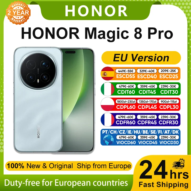 Nouveau HONOR Magic 8 Pro 5G 2026 Version Globale 12+512 Go Snapdragon 8 Elite Gen 5 Écran OLED 6,71'' 120Hz Caméras IA 200MP Téléphone Portable SuperCharge 100W