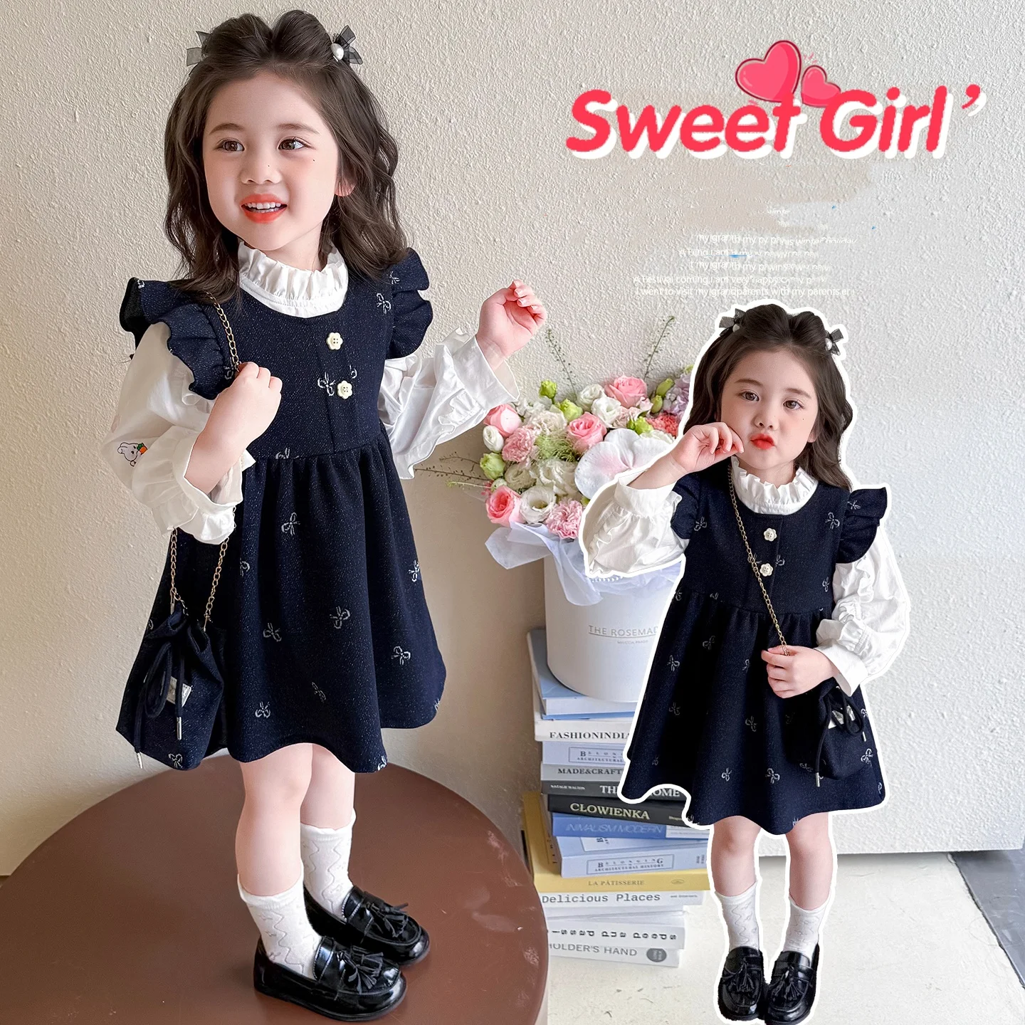 

Baby Girl Clothes Sets Size 2-9Y Kid Dresses Set Child 2-Pieces Of Shirt+Dress Sweetheart Style Clothing Sets Toddle Dress Suit