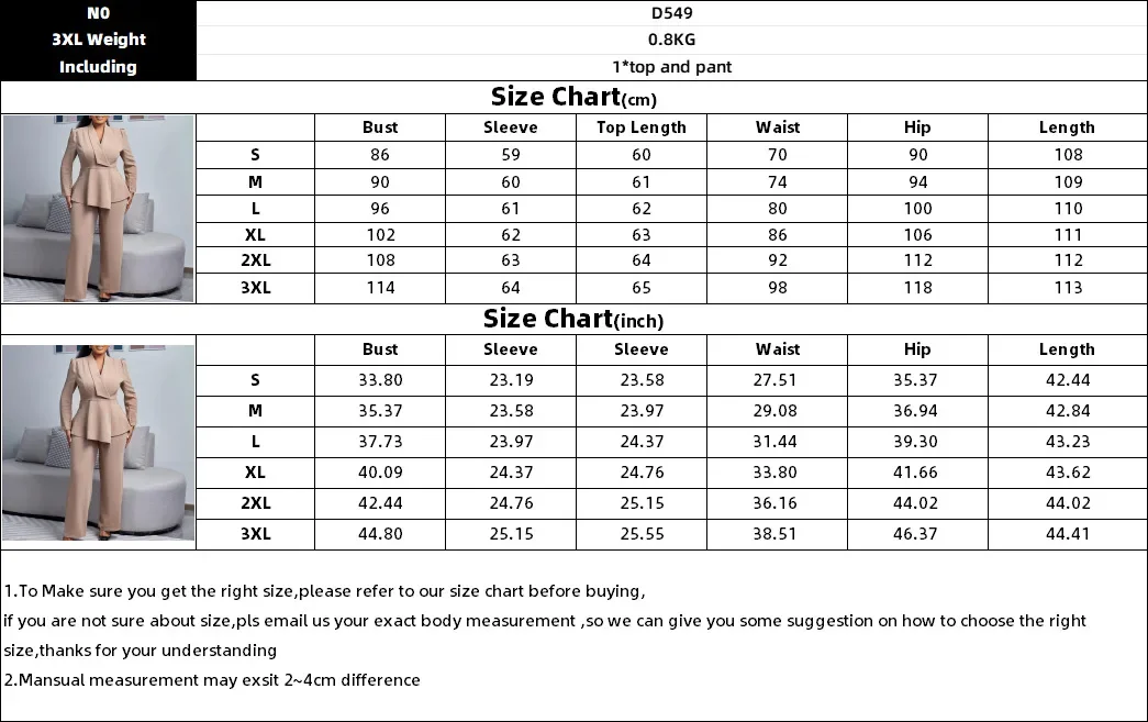 Women Two Pieces Set Elegant Long Sleeves Tops High Waist Pants Trousers Modest Peplum Office Ladies Work Wear Business Suit New