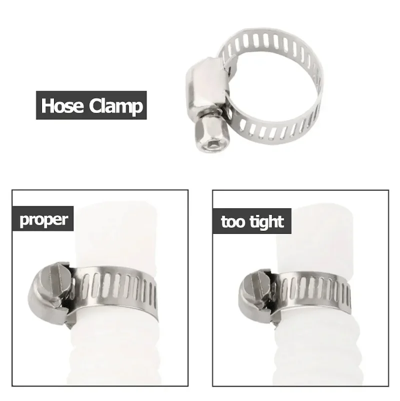 55pcs Hose Clamp Adjustable 10-16mm Stainless Steel Worm Gear Hose Clip Hose Lock for Water Pipe Plumbing