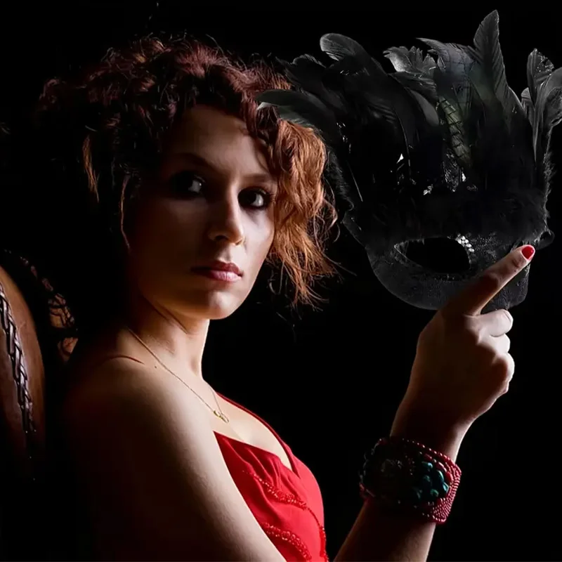 أسود ريشة الغراب نصف قناع الوجه تأثيري الحيوان الغراب الطيور الفم أقنعة هالوين كرنفال فستان زي حفلة الدعائم